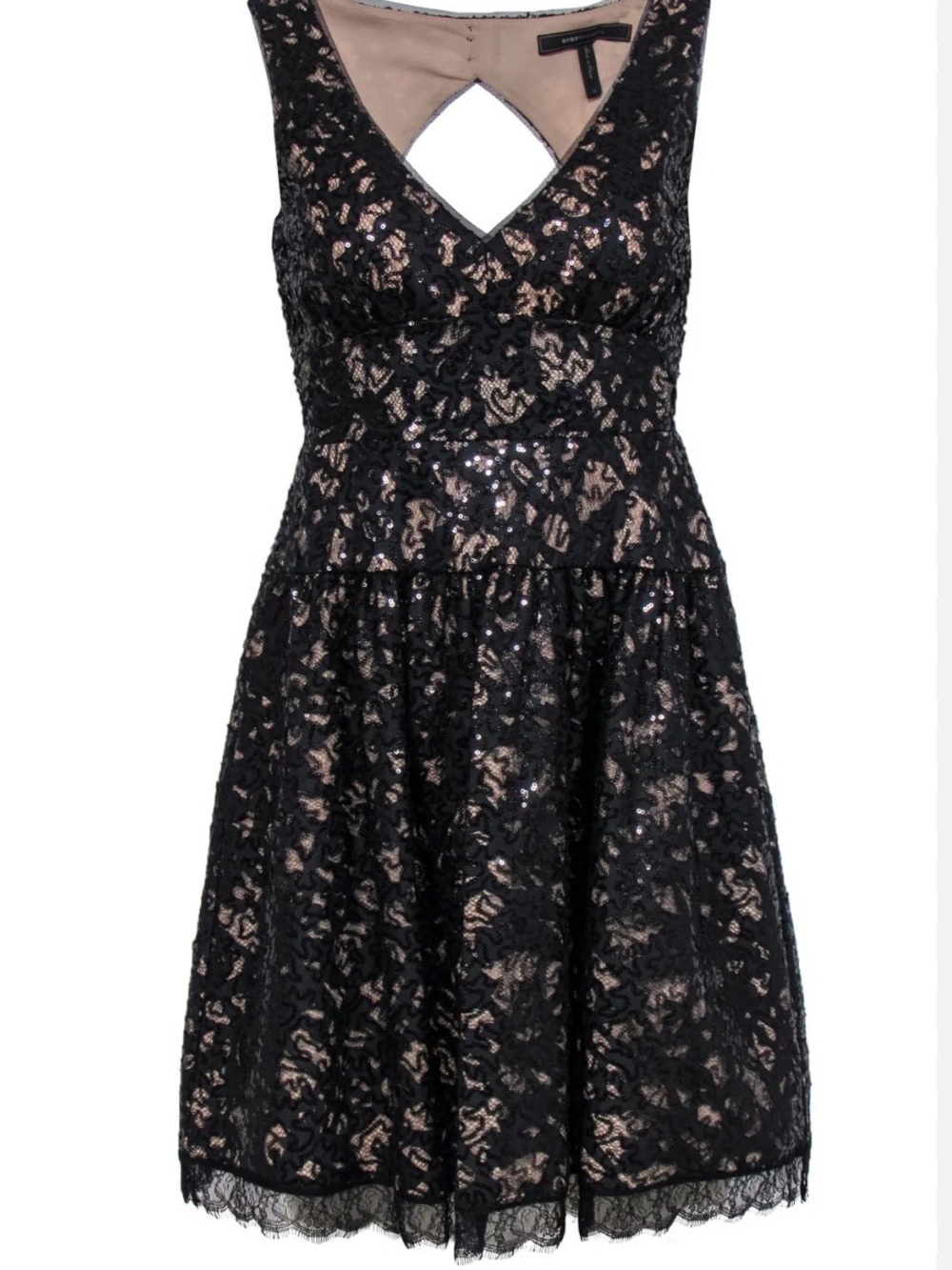 BCBGMaxAzria Katarina Black Lace V-Neck Open-Back Mini Dress - Picture 4 of 8